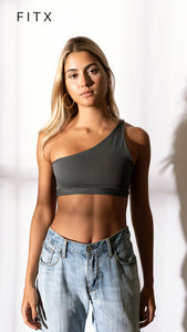 EQUALITY RIBBED ONE SHOULDER TOP BRA (GREY) for Women